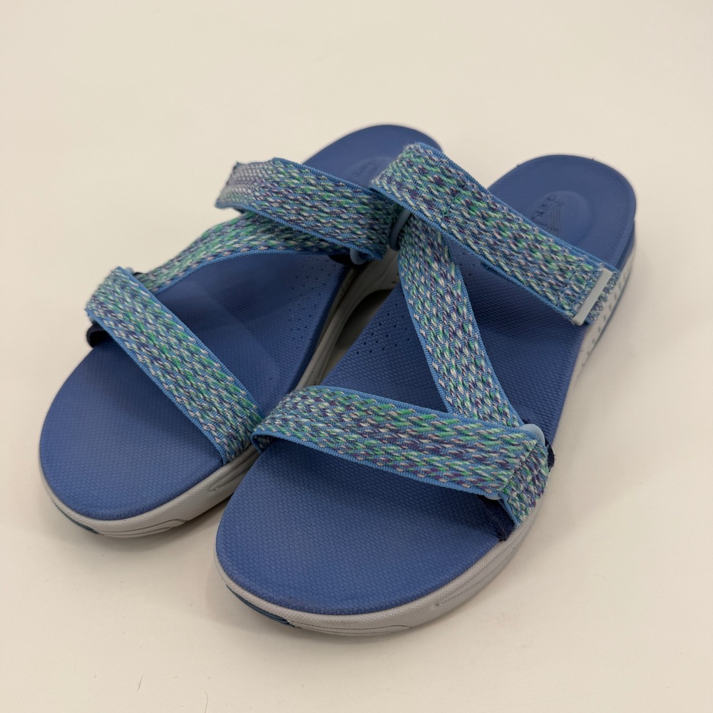 Dansko Rosette Blue Woven Strap Slide Sandals Womens 39 Comfort Walking Shoes